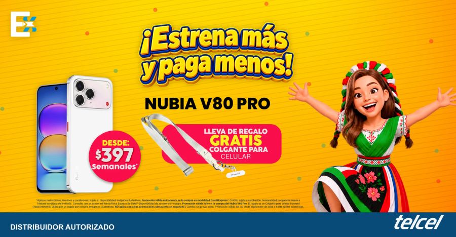 Nubia V80 Pro desde $397 semanales, con colgante para celular gratis.