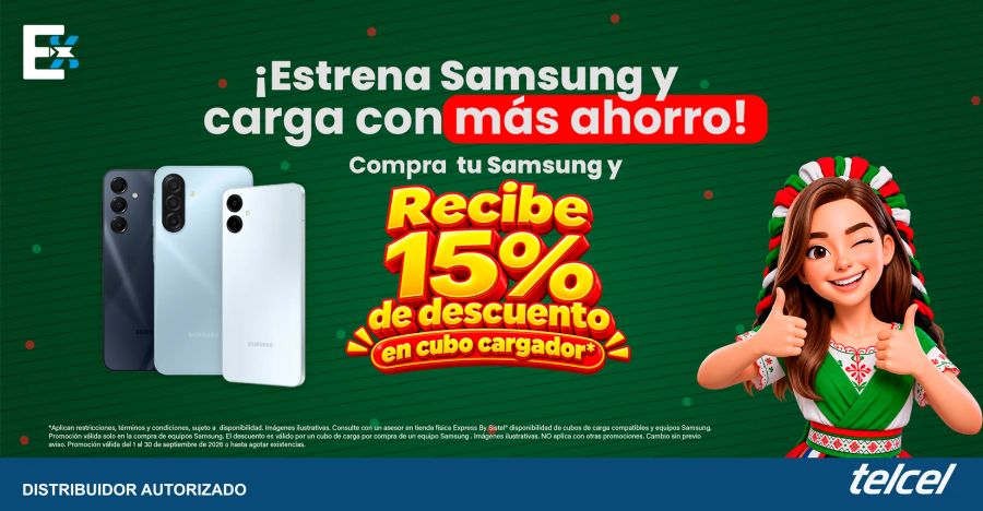 Compra tu Samsung y recibe 15% de descuento en cubo cargador.